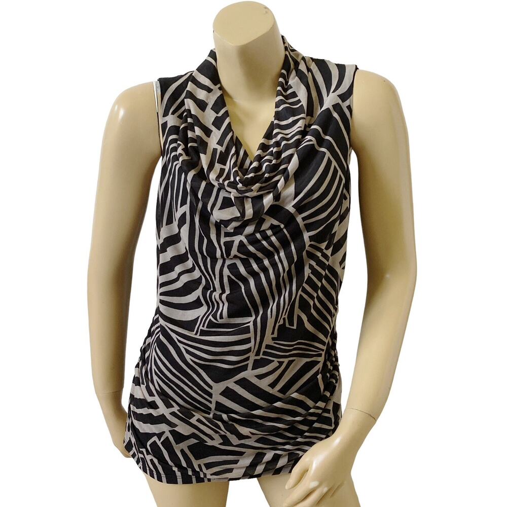 DANA BUCHMAN Womens Size Small Sleeveless Ruched Cowl Neck Tribal Print Shirt
